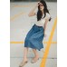 Elastic Waist Single Breasted Length Flare Skirt